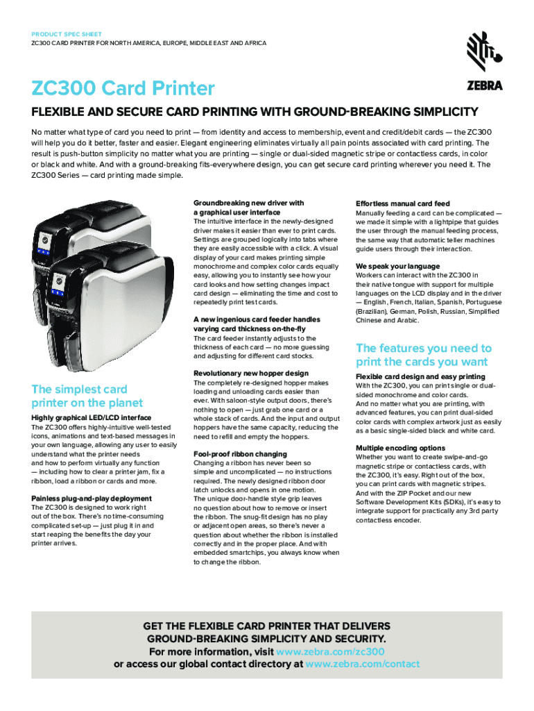 Fillable Online ZC300 Card Printer for NA and EMEA Carema Hardware