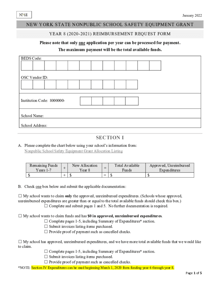 Fillable Online New York State Nonpublic School Safety Equipment Grant