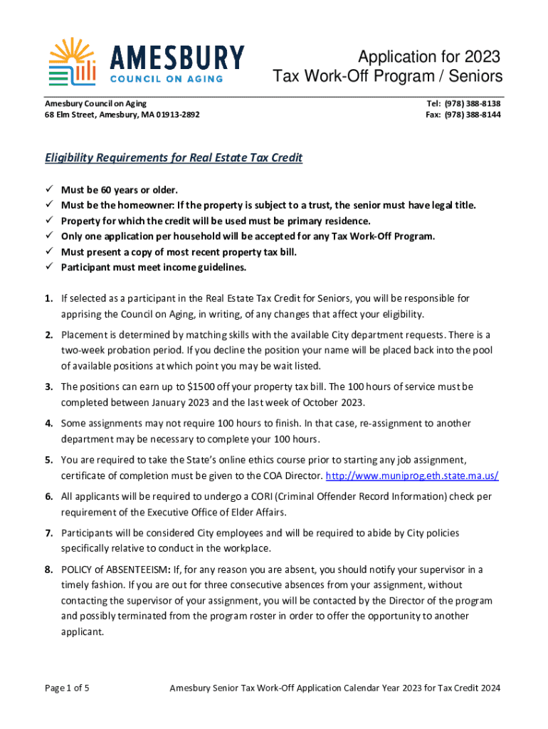 Fillable Online Application for 2023 Tax WorkOff Program / Seniors