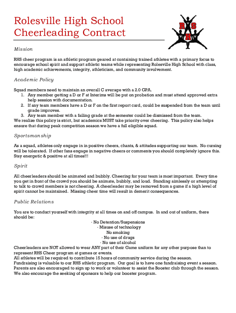 high school cheerleading contract Preview on Page 1