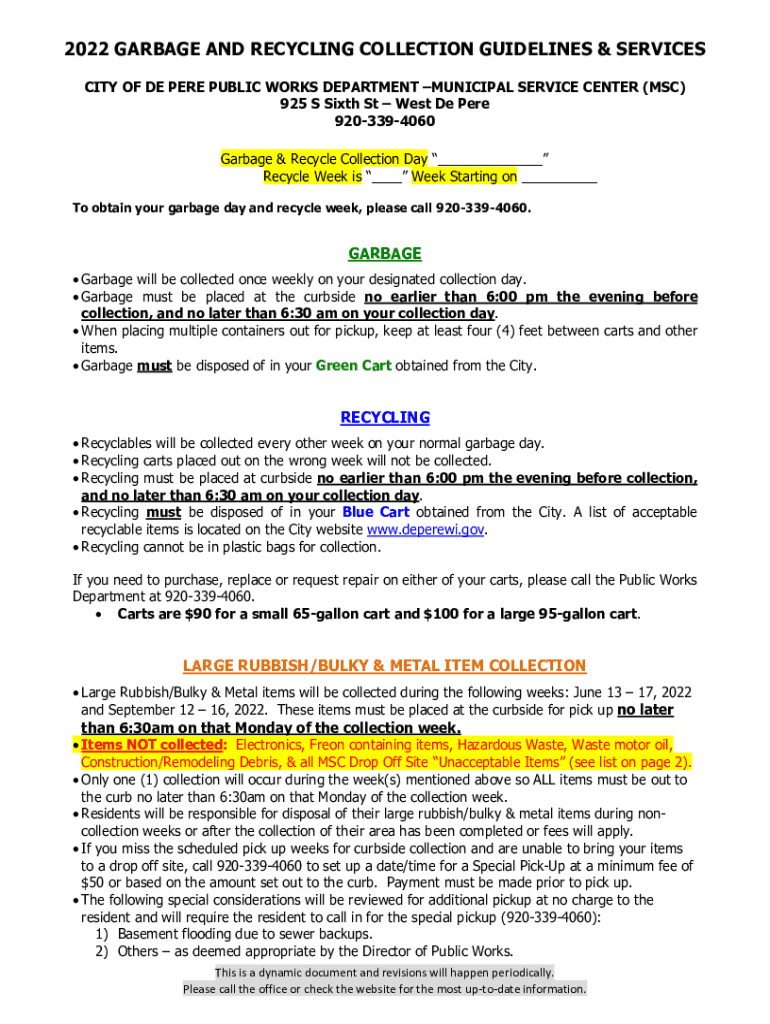 Fillable Online Garbage and Recycling Services in