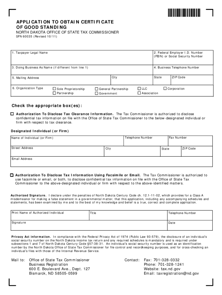 Fillable Online Application To Obtain Certificate of Good Standing Fax