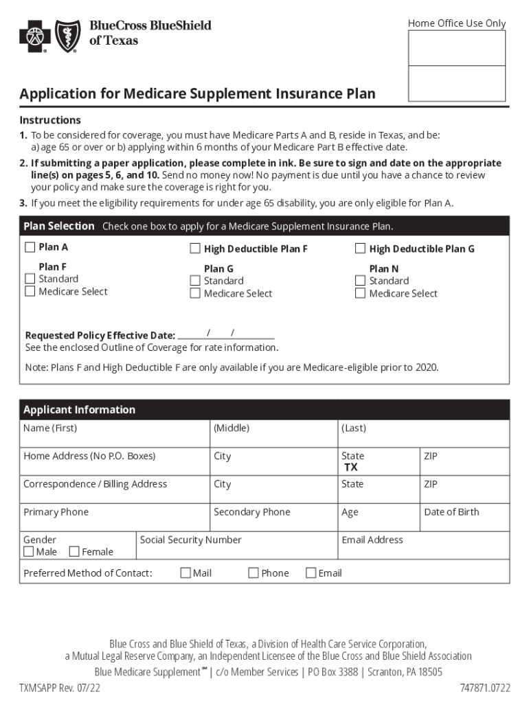 Fillable Online . Blue Cross and Blue Shield of Texas Application for