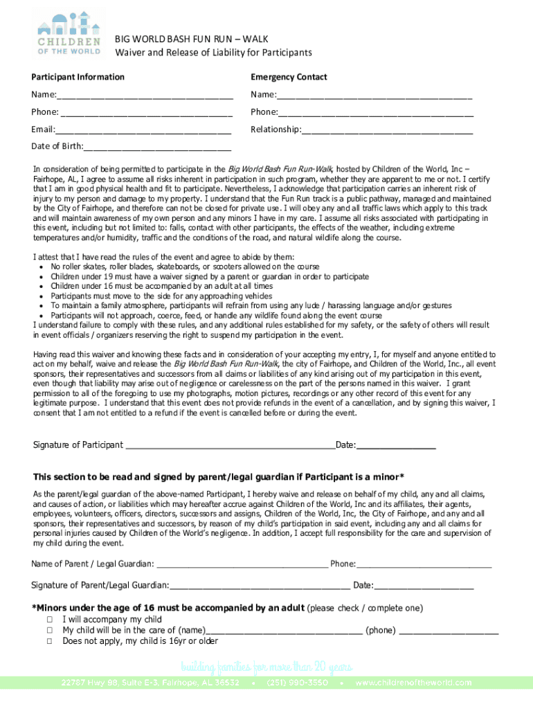 Fillable Online www.archsa.orgimagesuploads5K RUN/WALK RELEASE AND ...