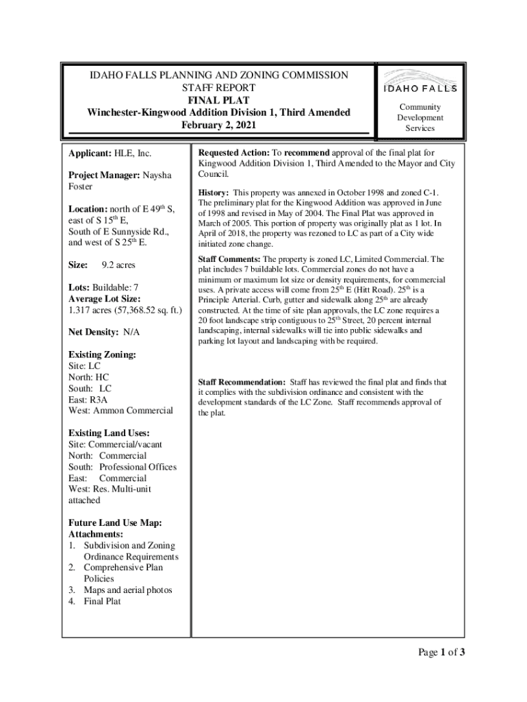 Fillable Online of 3 IDAHO FALLS PLANNING AND ZONING COMMISSION STAFF