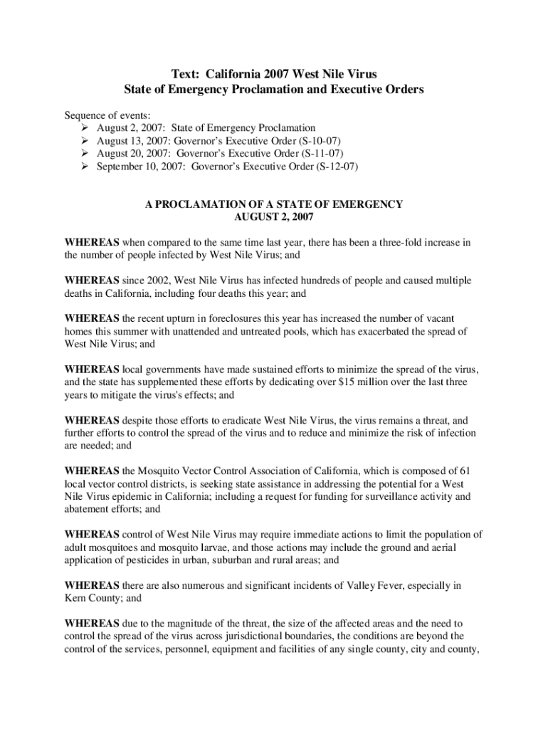 Fillable Online westnile ca Executive Orders and Proclamations