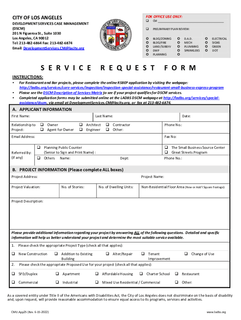City of Los Angeles Service Request Form Preview on Page 1