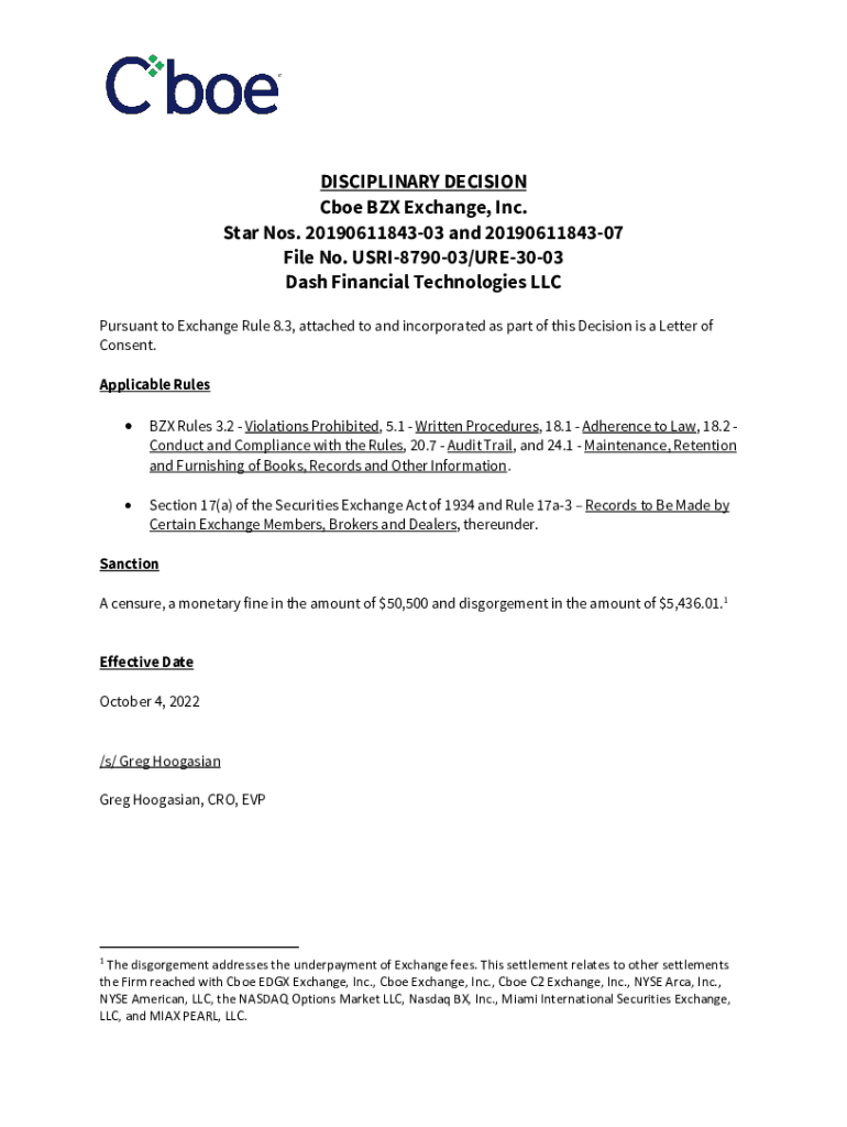 Fillable Online Cboe BZX Exchange, Inc. Star Nos. 2019061184303 and