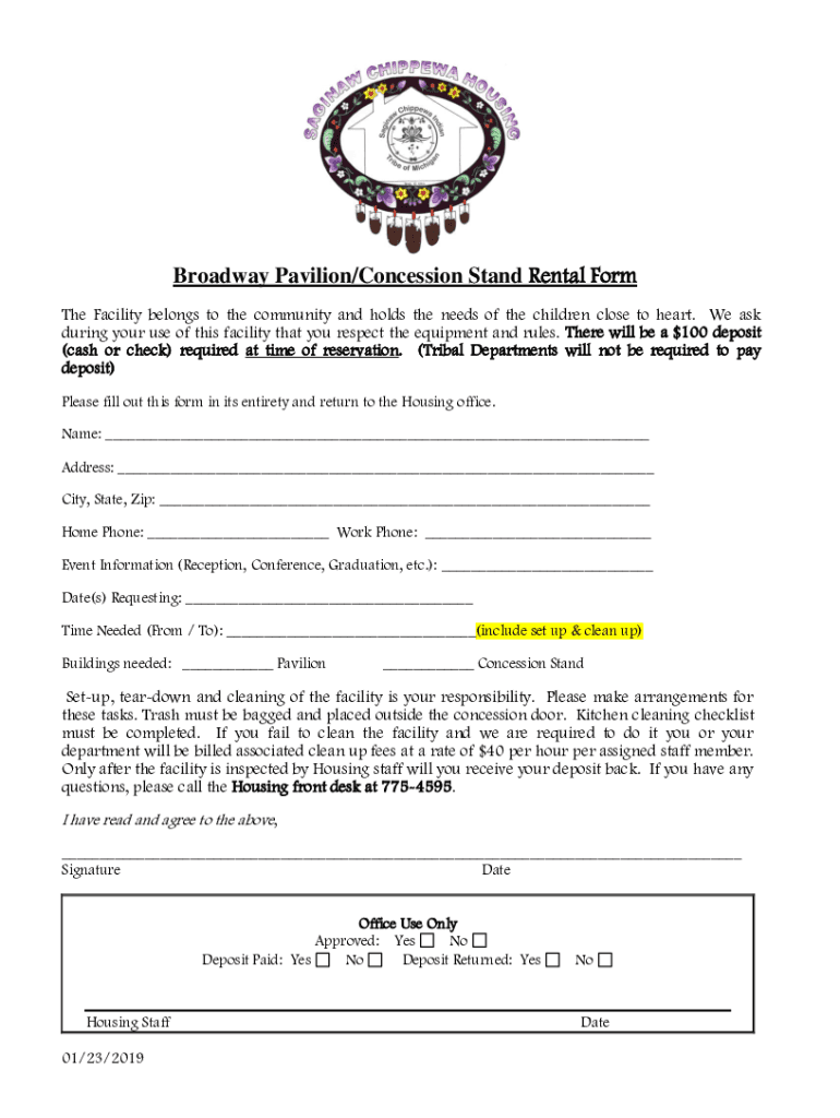 Fillable Online Broadway Pavilion/Concession Stand Rental Form Fax