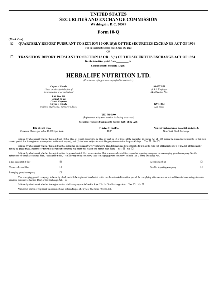 Fillable Online Investor Relations Herbalife Nutrition Ltd. (HLF