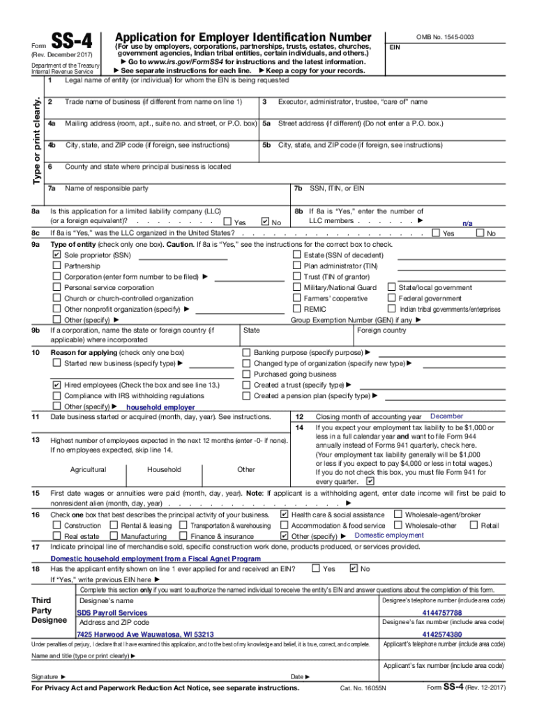 Fillable online www irs gov forms pubs about form ss 4about form ss 4