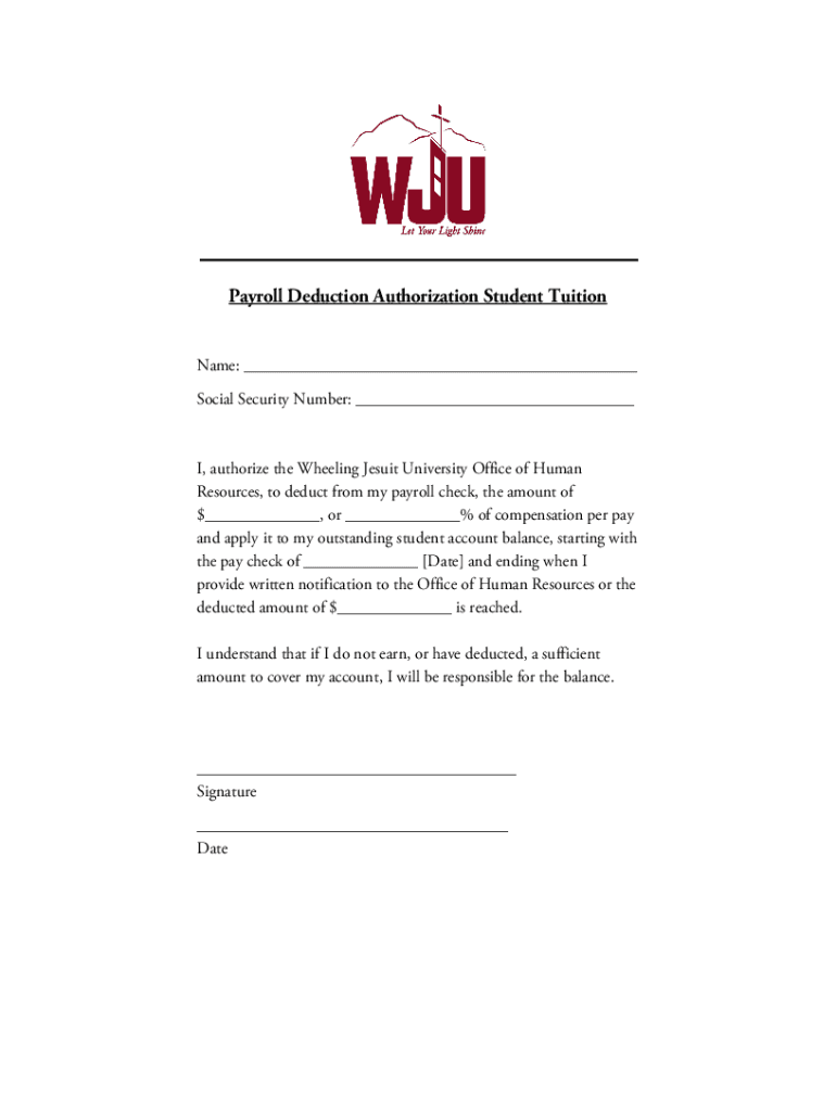 Fillable Online Payroll Deduction Authorization Student Tuition