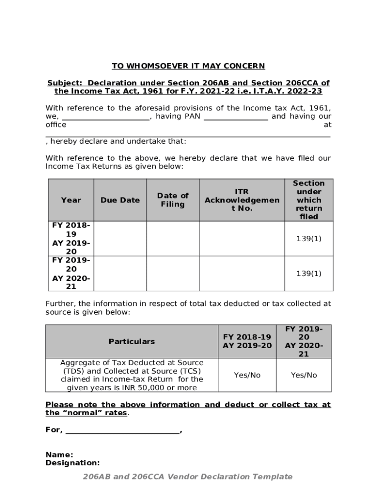 206AB and 206CCA Vendor Declaration Template - Fill Out, Sign & Share ...