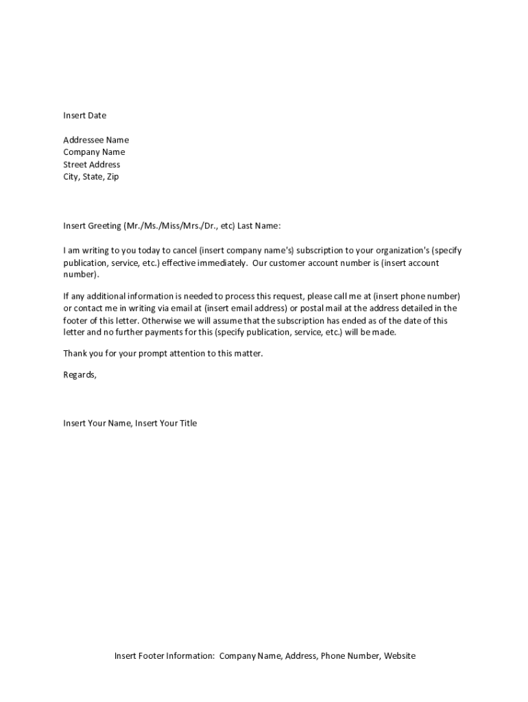 Fillable Online Sample Subscription Cancellation Letter Sample 