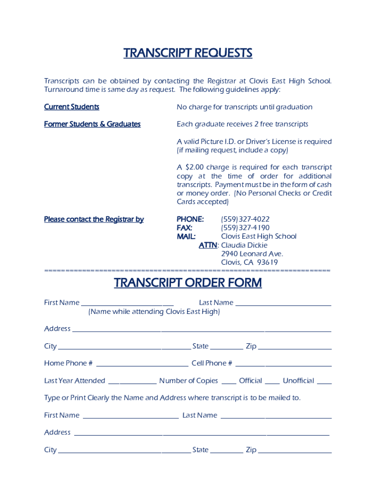 Fillable Online Registrar Transcript RequestSEMO - Southeast Missouri ...