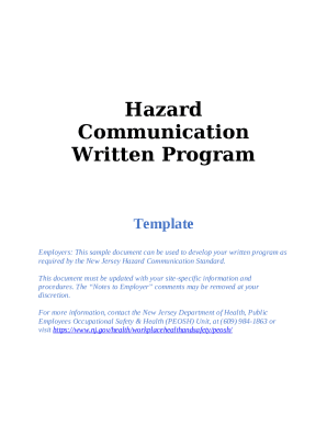 New Jersey Hazard Communication Program Template