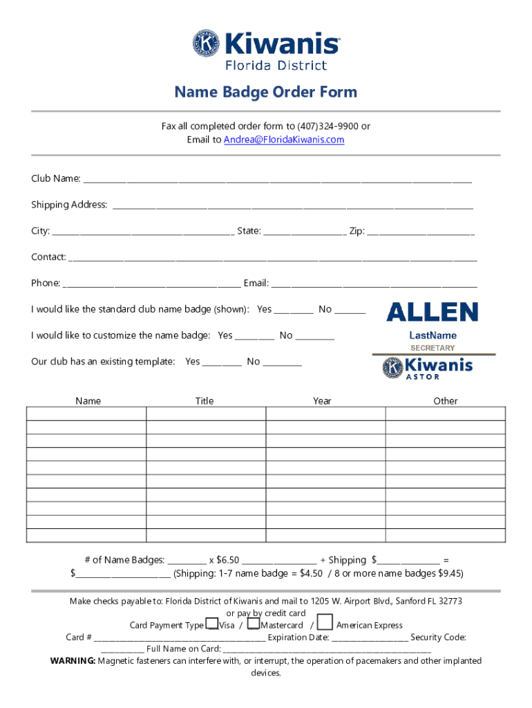 Fillable online fill ioname badge order formfill free fillable name