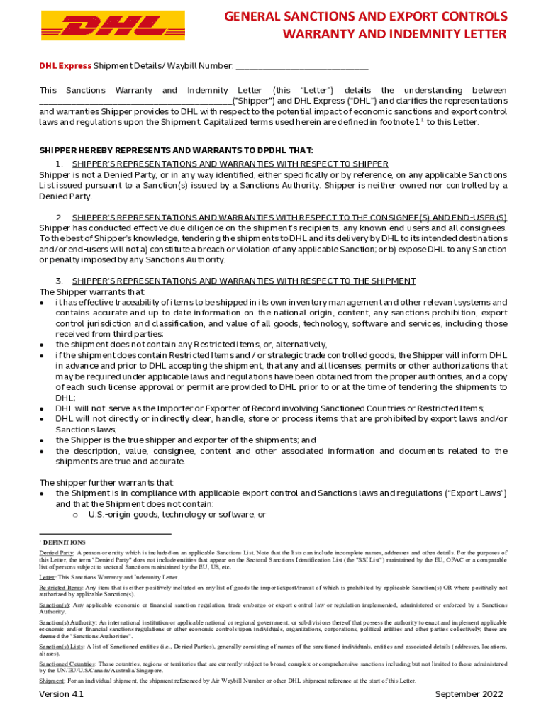 Fillable Online mydhl.express.dhlcontentdamGENERAL SANCTIONS AND EXPORT