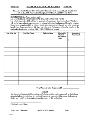 Medical and Dental Reimbursement Form A