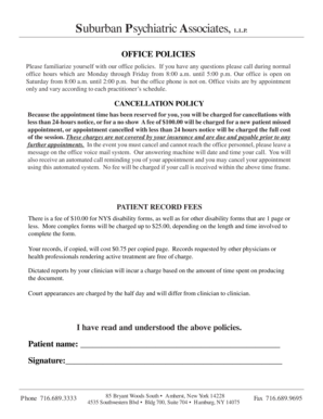 Suburban Psychiatric Associates Office Policies