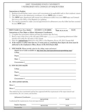 East Tennessee State University Undergraduate Change of Major Form