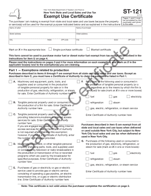 New York State Sales Tax Exempt Use Certificate