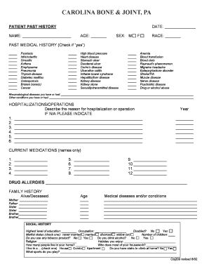 Patient Past History Form