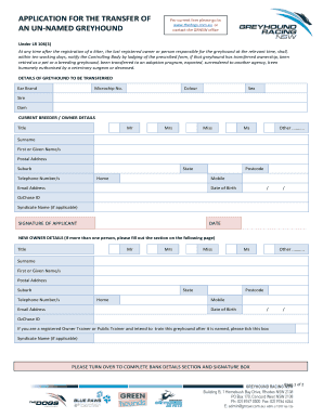 Greyhound Transfer Application Form