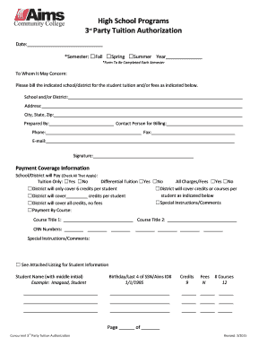 High School Programs 3rd Party Tuition Authorization