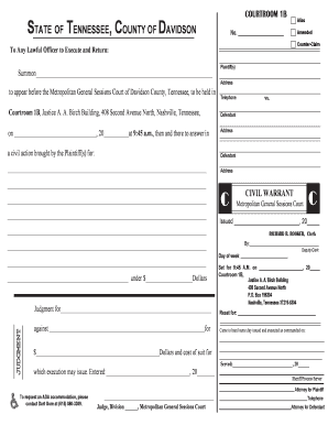 Tennessee Civil Summons and Counter-Claim Form