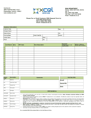 Xcel Source RMA Request Form