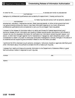 VA Credentialing Release of Information Authorization