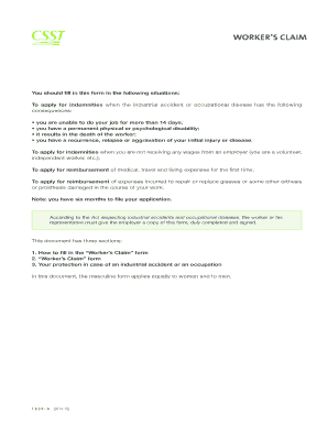 Worker's Claim Form for Industrial Accidents and Occupational Diseases