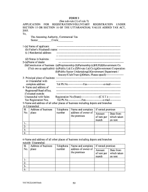 Uttaranchal VAT Registration Application Form