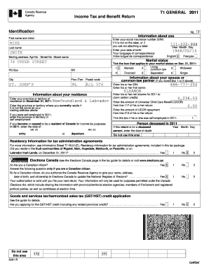 Canada T1 General Income Tax Return 2011