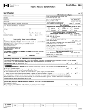 Canada Revenue T1 General Income Tax and Benefit Return