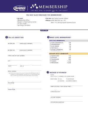 Reuben H. Fleet Science Center Membership Application