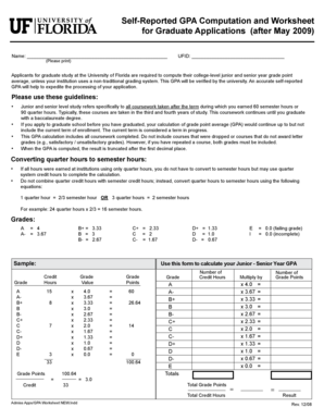Self-Reported GPA Computation Worksheet