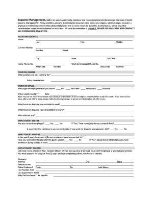 Seasons Management Employment Application