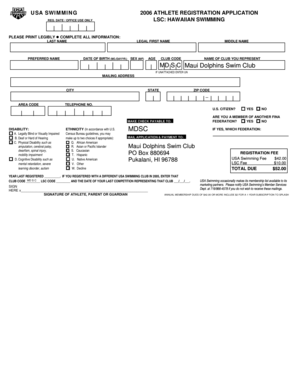 USA Swimming 2006 Athlete Registration Application