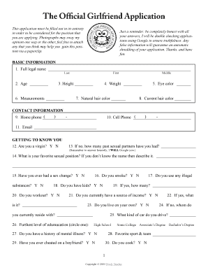 Official Girlfriend Application Form