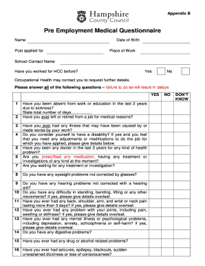 Pre Employment Medical Questionnaire