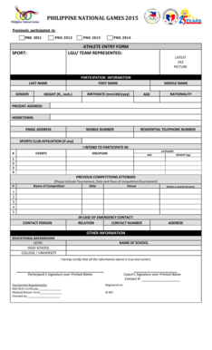 Philippine National Games 2015 Athlete Entry Form