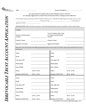 Irrevocable Trust Account Application