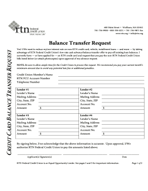 RTN Federal Credit Union Balance Transfer Request