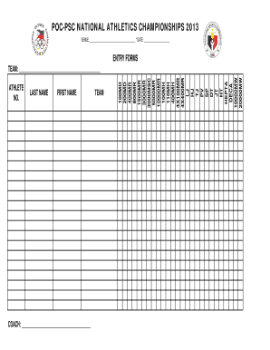 National Athletics Championships Entry Form