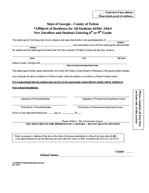 Affidavit of Residence for Fulton County Students