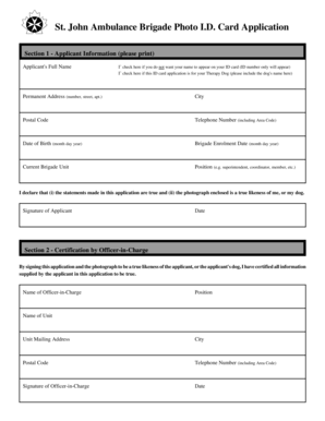St. John Ambulance Photo ID Card Application