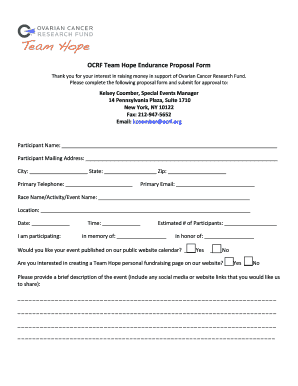 OCRF Team Hope Endurance Proposal Form