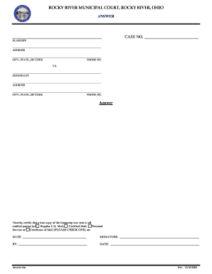 Ohio Court Answer Form